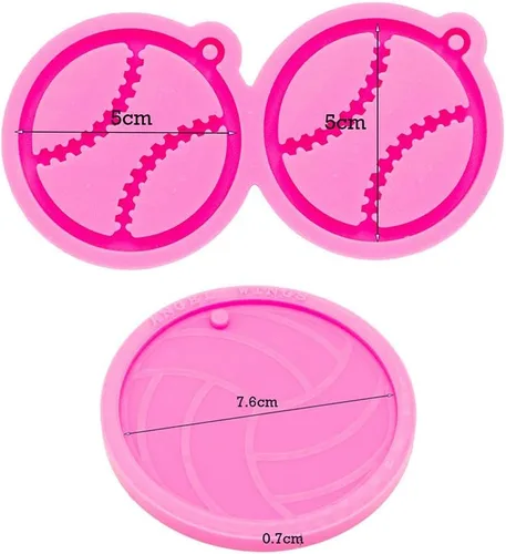 Vista 2 de Juego de 2 moldes de silicona para llavero de béisbol redondo creativo con agujero para manualidades, llavero, aretes, collar, colgante de joyería