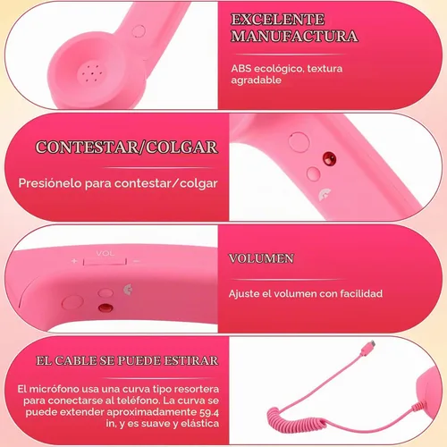 Vista 4 de Auricular de Teléfono Retro, Nuevo Auricular de Teléfono Estilo Retro Tipo-C 2026, Auriculares con Cable de Teléfono Retro Tipo-C Estilo Receptor