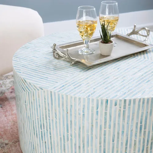 Vista 4 de Linon Home Decor Products Mesa de centro Kiro Blue Capiz