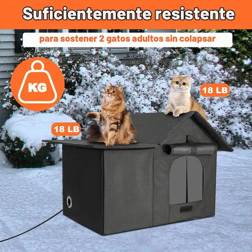Vista 5 de Gran casa climatizada para gatos al aire libre en invierno, refugio resistente a la intemperie para gatos ferales con 2 almohadillas, perrera