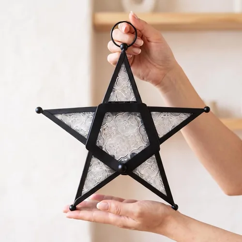 Vista 3 de Juego de 2 Faroles portavelas decorativos con forma de estrella, transparente