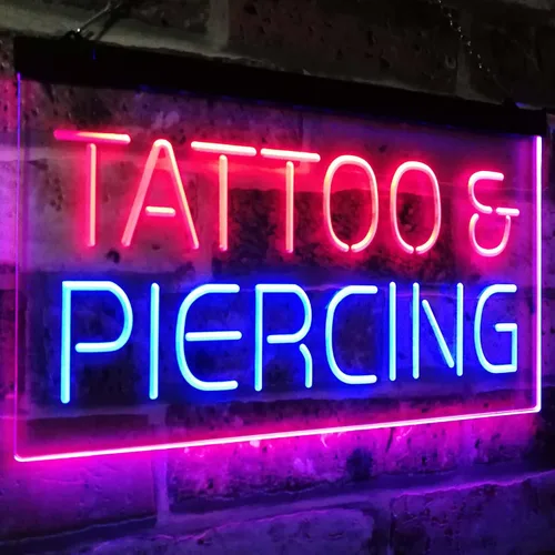 Vista 2 de ADVPRO Piercing de tatuaje Get Inked Shop Open Dual Color LED Neon Sign Azul y Rojo 12 "x 8.5" st6s32-i2484-br azul y Red
