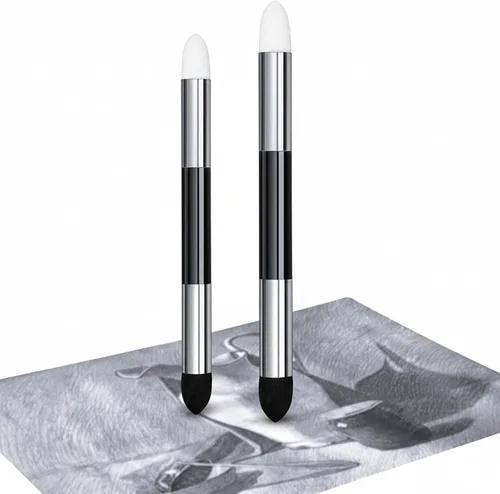 Vista 8 de Kosiz 6 lápices de esponja para mezclar de doble cabeza para frotar y pulir lavables, cepillo de esponja para frotar bocetos, reutilizable, mezcla