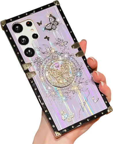 Vista 76 de Funda Rectangular de Lujo Femenina Compatible con iPhone 16 Pro Max Diseñada con Soporte de Anillo de Diamante con Función de Atril