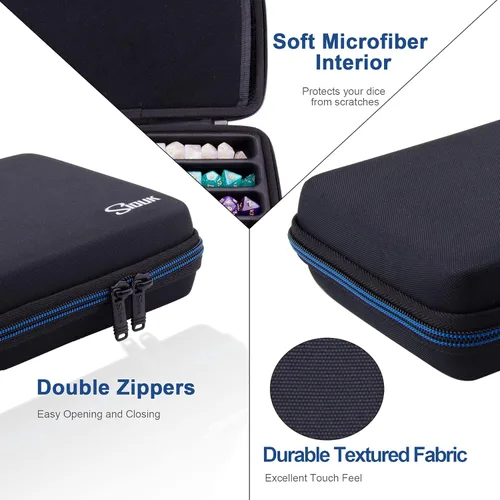 Vista 4 de SIQUK Estuche para dados DND, estuche organizador de dados con asa, bandeja ranurada extraíble con capacidad para 8 juegos de dados DND para Azul