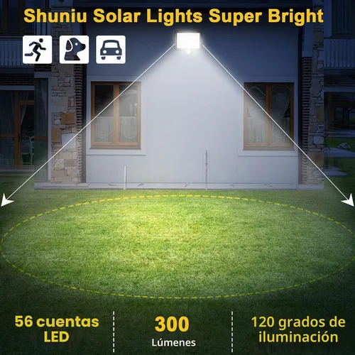 Vista 3 de Luces solares para pared exterior con sensor de movimiento, 56 LED ultra brillantes IP65 impermeables Luz solar separable para porche, cable de 16.4