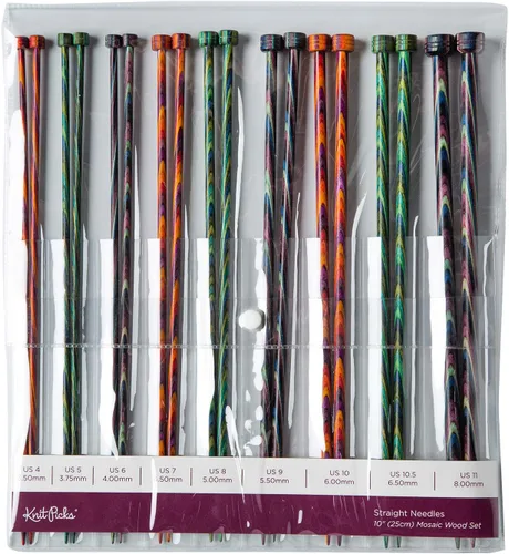 Vista 2 de Knit Picks Juego de agujas de tejer de madera de un solo punto recto US 4-11 (Mosaico 10")