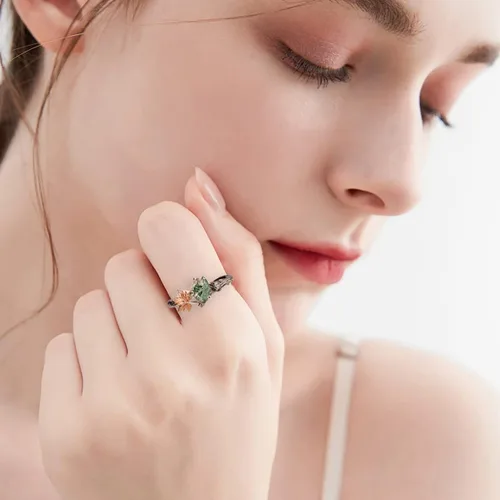 Vista 4 de Dorunmo Moss Agate Ring for Women 925 Sterling Silver Green Stone Agate Ring Leaf wedding ring Moss Agate Jewelry Gift for Engagement Anniversary
