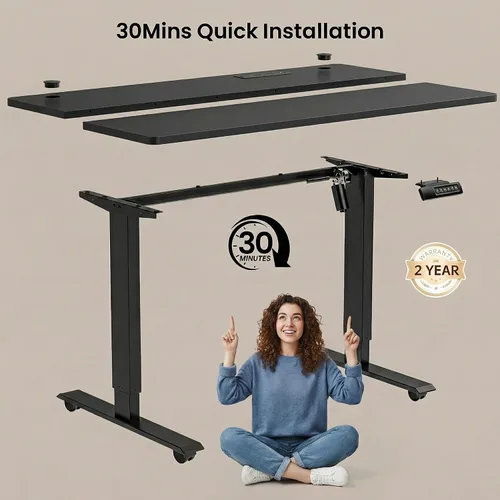 Vista 6 de Escritorio eléctrico de altura ajustable de pie, escritorio de sentarse y pararse de 48 x 24 pulgadas con toma de corriente, 2 puertos USB, 3 tomas