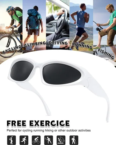 Vista 5 de Gafas de sol polarizadas envolventes de moda vintage para hombres y mujeres, gafas de sol futuristas para deportes al aire libre UV400