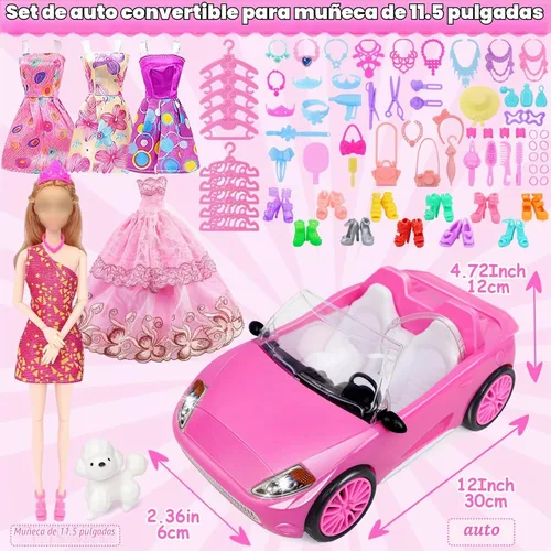 Vista 2 de Ecore Fun Juego de coche de muñeca de 11.5 pulgadas - Ropa y accesorios con Rosa