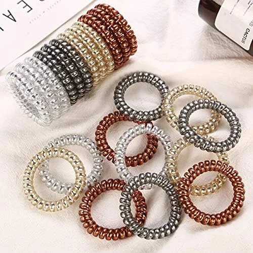 Vista 2 de Cable de teléfono para mujer, bandas elásticas para el cabello, bandas de goma para niñas, accesorios para el cabello (4 unidades, marrón)
