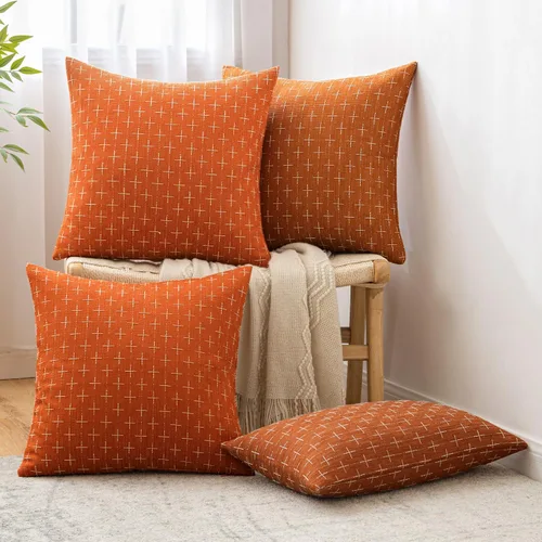 Vista 31 de MIULEE - Juego de 2 fundas de almohada decorativas de lino de arpillera navideñas, modernas, estilo campestre, rústicas, tejidas, con textura