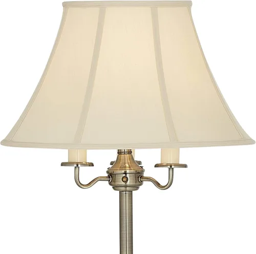 Vista 3 de Regency Hill, lámpara de pie de latón envejecido Montebello Shabby Chic Standing Pole Antique Gold Metal Off White Bell Shade Candelabra Decor for
