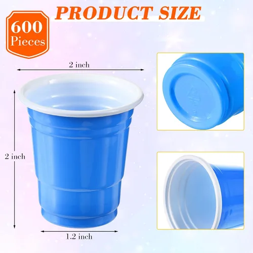 Vista 2 de Mimorou Paquete de 600 vasos de chupito de plástico de 2 onzas, vasos desechables de plástico, mini tazas multicolor para barbacoa, fiesta