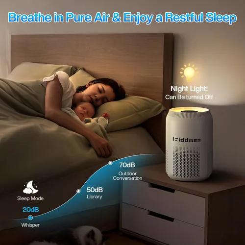 Vista 6 de Purificador de aire 3 en 1 para el hogar, filtro de aire HEPA H13, cubre hasta 1095 pies cuadrados para dormitorios, oficinas y salas de estar