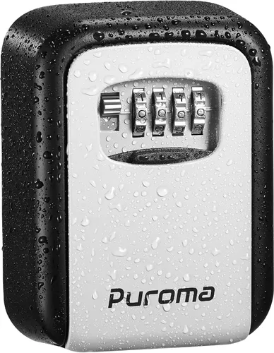 Vista 9 de Caja de seguridad Puroma para llaves, caja de seguridad impermeable con combinación de 4 dígitos, montaje en pared, gran capacidad, para exteriores