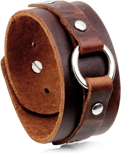 Vista 8 de Pulsera de cuero ancha con patrón de círculo punk rock
