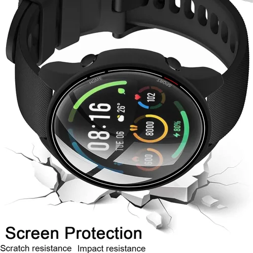 Vista 4 de Paquete de 2 fundas con protector de pantalla de vidrio templado compatible con Xiaomi Mi Watch, dureza 9H 360°, carcasa de PC completa negra +