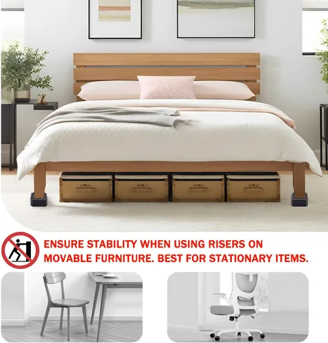 Vista 4 de ANNKUT Elevadores de cama y elevadores de muebles, bloques de elevación ajustables resistentes para sofás, escritorios y sillas, elevan 1.5