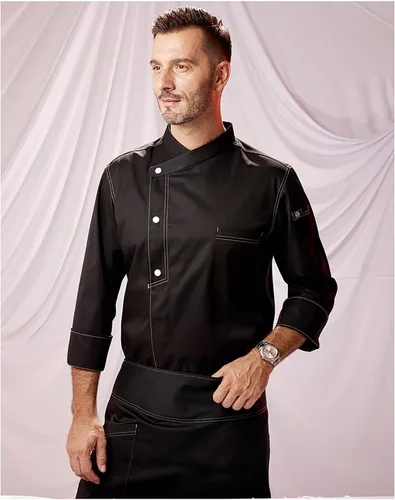 Vista 2 de Unisex Lightweight Chef Coat 2-Pocket One-Piece Collar Chef Jacket Men Chef Uniform With Snap Closure