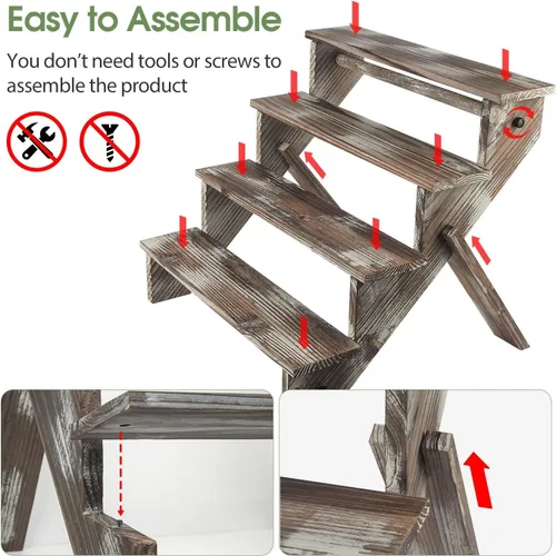 Vista 4 de J JACKCUBE DESIGN MK578A - Soporte de exhibición de madera rústica, estante de escalera de 4 niveles, elevador de exhibición portátil, bolsa