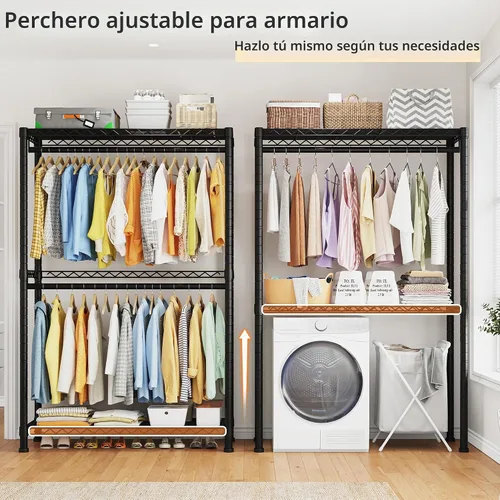 Vista 3 de Raybee - Perchero resistente con 2 estantes y armario portátil con ruedas
