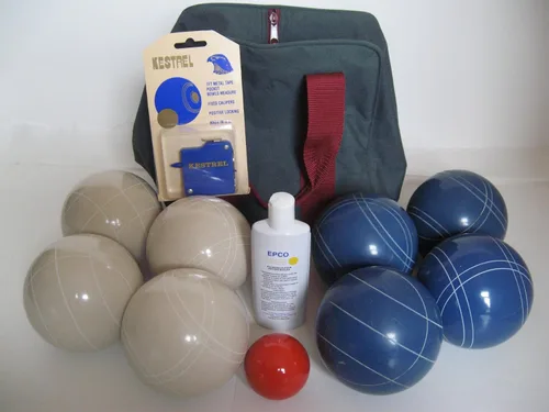 Vista 8 de Calidad Premium Basic Epco bochas paquete – 110 mm. Bolas de color blanco y azul, calidad bolsa de nailon, Mea