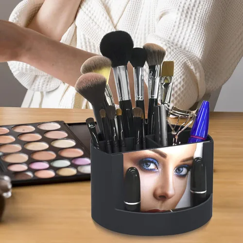 Vista 8 de Acrimet Organizador de escritorio compacto, 4 ranuras espaciosas, soporte redondo para lápices y accesorios con ranura para fotos, ideal