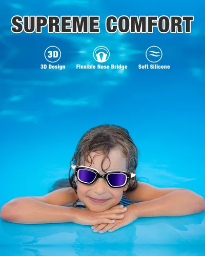 Vista 2 de XDX Gafas de natación para niños, gafas polarizadas con protección UV, antiniebla sin fugas para niños y jóvenes de 6 a 14 años