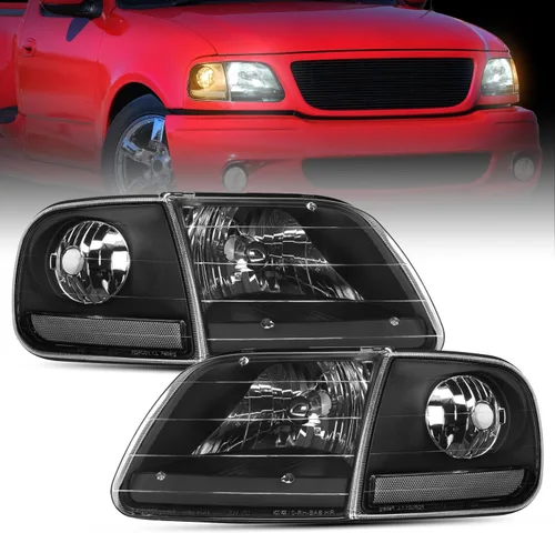 Vista 24 de Nilight - Conjunto de faros delanteros compatible con Ford F-150 Expedition 1997 1998 1999 2000 2001 2002 2003, carcasa negra, reflector ámbar