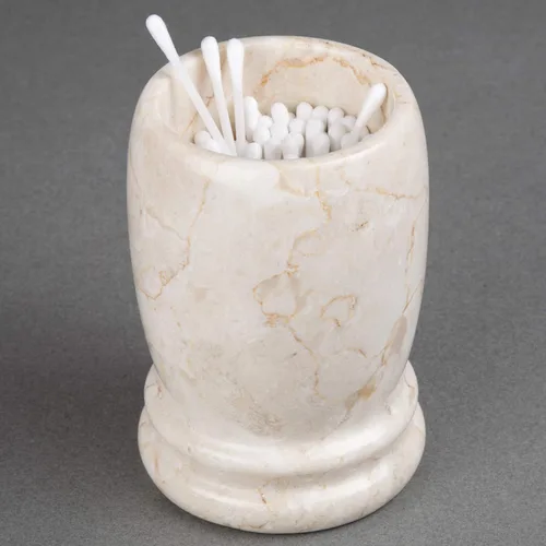 Vista 8 de Creative Home Colección de doble anillo de mármol champán natural, soporte para cepillos de dientes, soporte para brochas de maquillaje, organizador