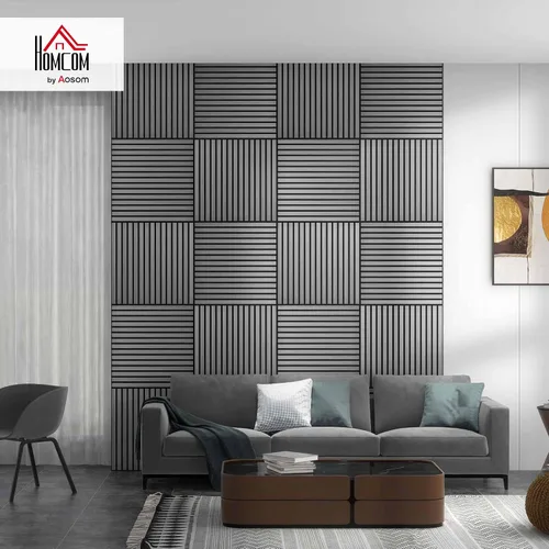 Vista 2 de HOMCOM Paquete de 4 paneles acústicos 3D, paneles de madera insonorizados de 24 x 24 pulgadas para pared, paneles de pared de listones de madera