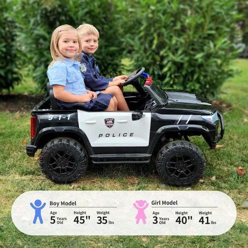 Vista 3 de Hikiddo Coche eléctrico de policía para niños de 2 plazas, juguete de paseo de 24 V 10 AH para niños grandes con control remoto, motores de 4 x 200