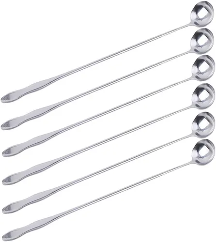 Vista 11 de SellerWay Cuchara de mango largo, cucharadita de acero inoxidable helado de 10 pulgadas para mezclar, té, batido, café, 3 formas diferentes