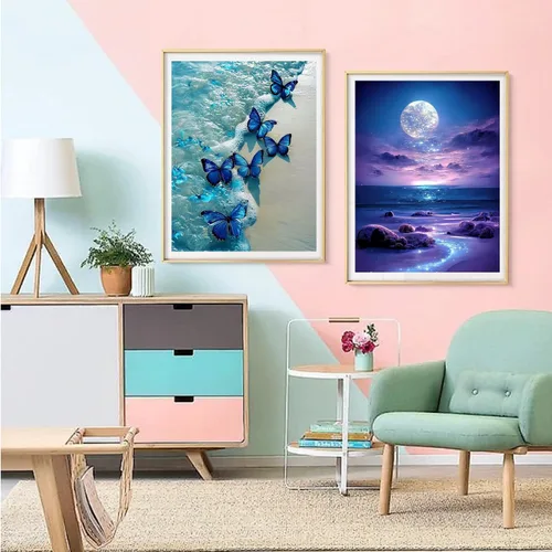 Vista 5 de Kits de Pintura de Diamante de Mariposa HSENJT para Adultos, Kits de Arte de Diamante 5D de Playa DIY, Pintura de Diamante DIY para Decoración