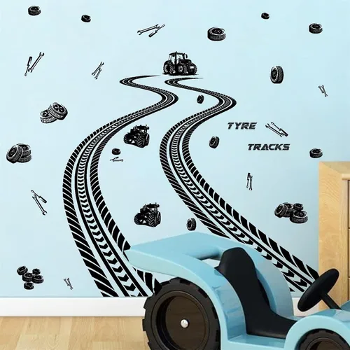 Vista 11 de Calcomanías de pared para pista de neumáticos, calcomanías de pared de tractor, calcomanías de pared para vehículos, camiones, calcomanías de banda