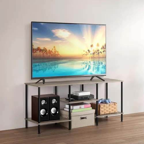 Vista 9 de BTY Soporte de TV de 50 pulgadas con centro de entretenimiento de 3 niveles y estantes de almacenamiento, consola de televisión pequeña y alta