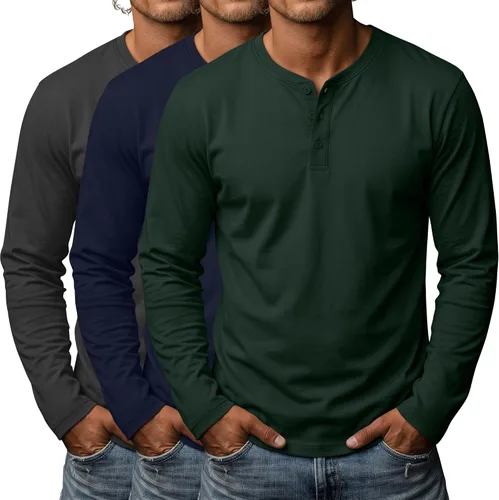 Vista 5 de Paquete de 3 camisas Henley de manga larga para hombre