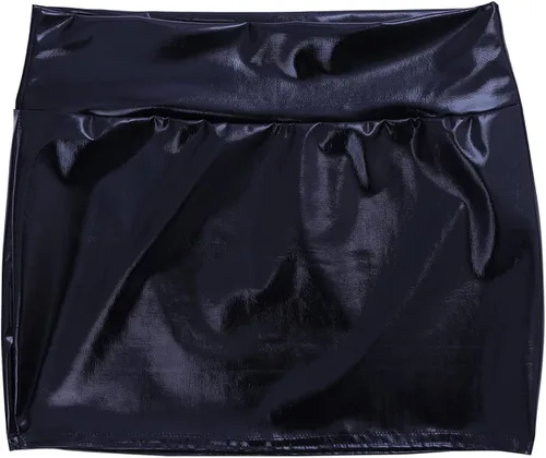 Vista 7 de Sywiyi Falda de tubo metálica brillante para mujer, mini vestido ajustado para baile rave, ropa de club, color negro, talla única, Metálico