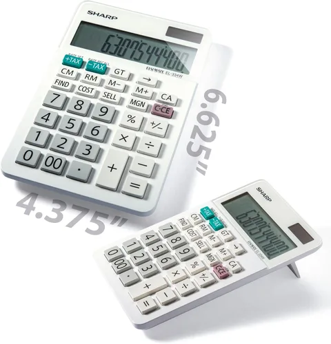 Vista 7 de Sharp Electronics EL-334TB Twin Power calculadora de 10 dígitos con soporte tipo atril, Blanco