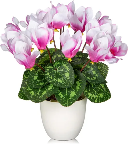 Vista 17 de Hollyone Flores artificiales de hortensias azules en maceta, flores grandes de seda de tres cabezas, arreglos florales falsos para interiores