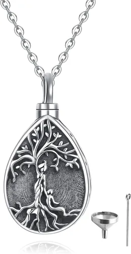 Vista 101 de Collar con colgante de urna de cenizas de cremación y árbol de la vida para mujer, plata de ley US1