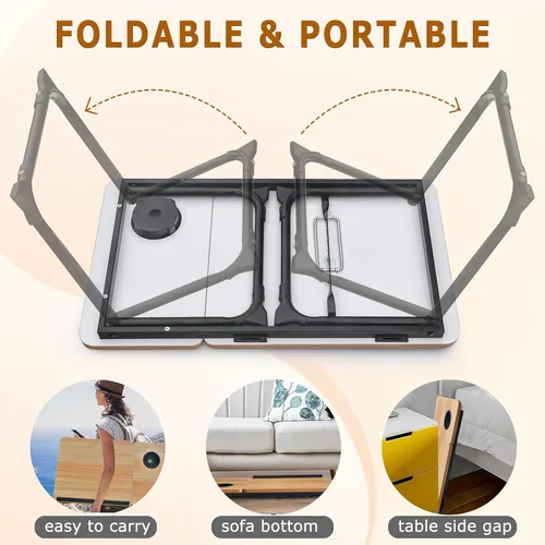Vista 6 de Mesa portátil ajustable para cama, mesa de cama para portátiles, soporte para portátil para camas, escritorio de regazo plegable para portátiles
