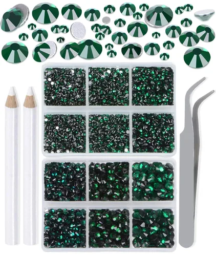 Vista 22 de LPBeads 6000 unidades de diamantes de imitación negros no termofijos, 6 tamaños, cristal redondo, con parte trasera plana, pinzas y bolígrafo