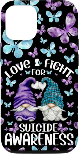 Vista 26 de iPhone 16 Purple Gnome With Cute Butterfly Pattern Suicide Awareness Case