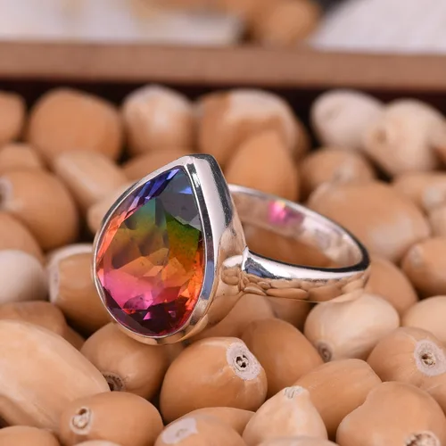 Vista 22 de PANOPLY Bio Pink Doublet Quartz Solid 925 Sterling Silver Ring for Women