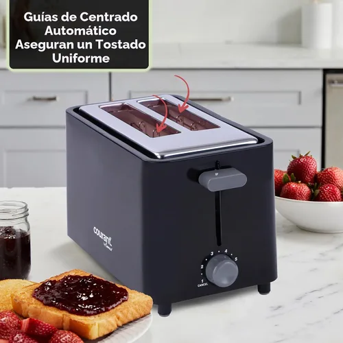 Vista 3 de Courant Tostadora de 2 rebanadas Cool Touch con ranuras extra anchas para pan, bagels y waffles con 6 configuraciones de tostado ajustables, bandeja