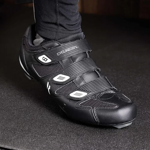 Vista 7 de CyclingDeal Zapatos de ciclismo universales para bicicleta de carretera para hombre, con aspecto flotante de 9 grados, compatible con tacos