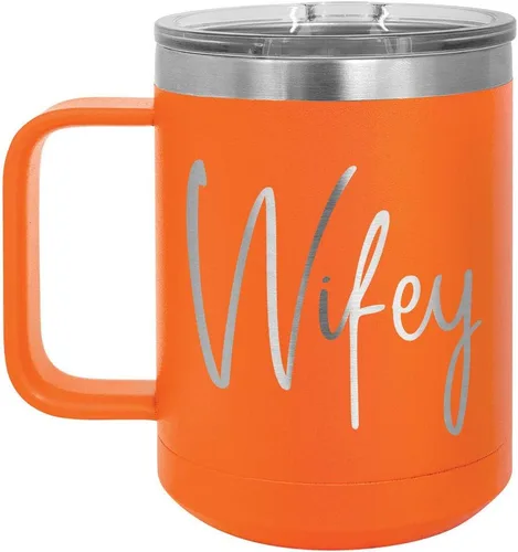Vista 16 de WIFEY B Negro 15 oz taza de café w/tapa superior deslizante Taza de café de viaje aislado Ideas de regalo de cumpleaños o Navidad de mujeres